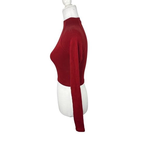 Zara Red Fitted Long Sleeve Crop Top Turtleneck Size Small - Picture 2 of 5
